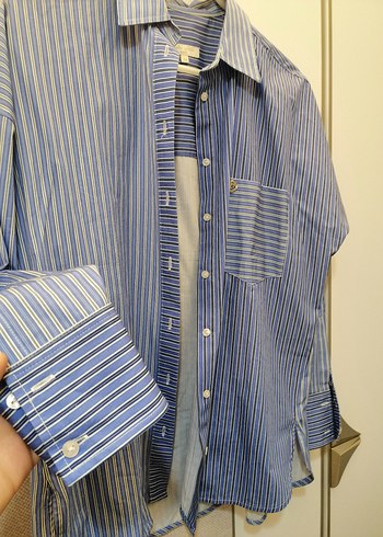 Pier Cardin Mavi Çizgili Kadın Uzun Kollu Gömlek - Görsel 6