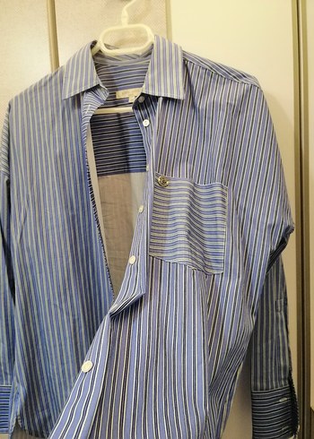 Pier Cardin Mavi Çizgili Kadın Uzun Kollu Gömlek - Görsel 4