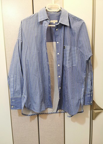 Pier Cardin Mavi Çizgili Kadın Uzun Kollu Gömlek - Görsel 2