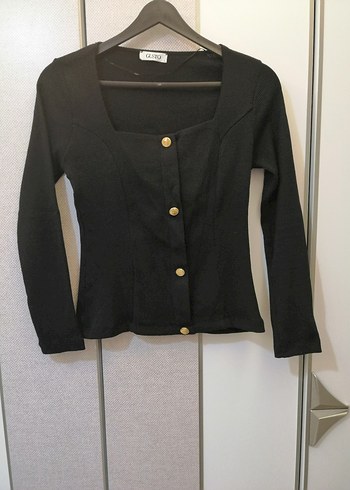 Gusto Pamuklu Düğmeli Siyah Kadın Hırka - Görsel 3