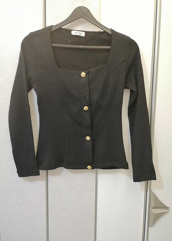 Gusto Pamuklu Düğmeli Siyah Kadın Hırka - Görsel 2