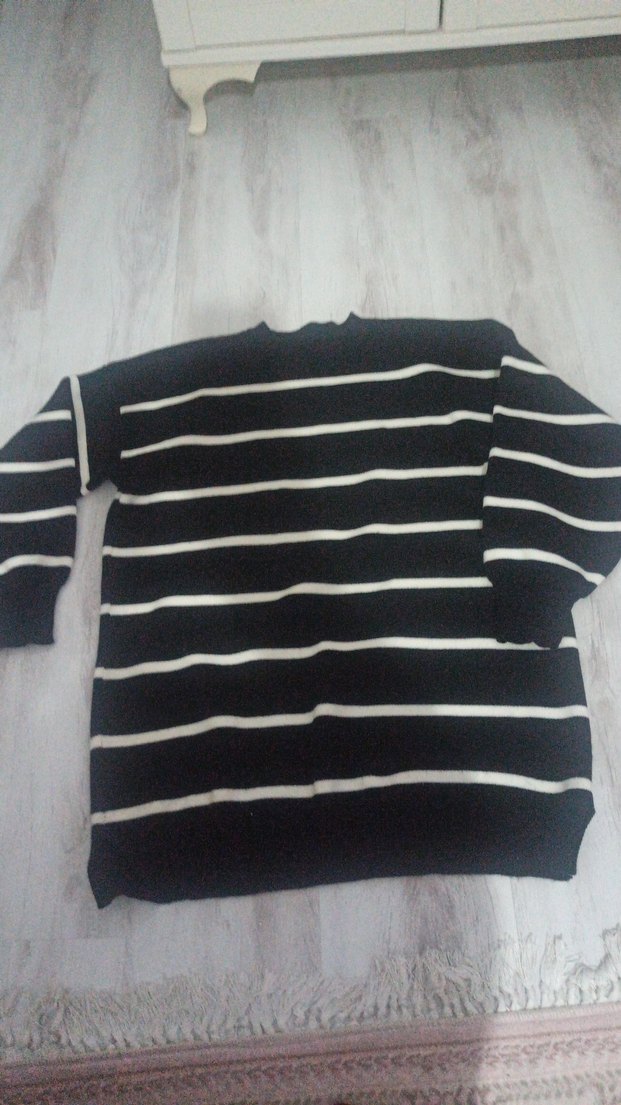 Çizgili Siyah Kadın Uzun Kollu Triko - Görsel 2