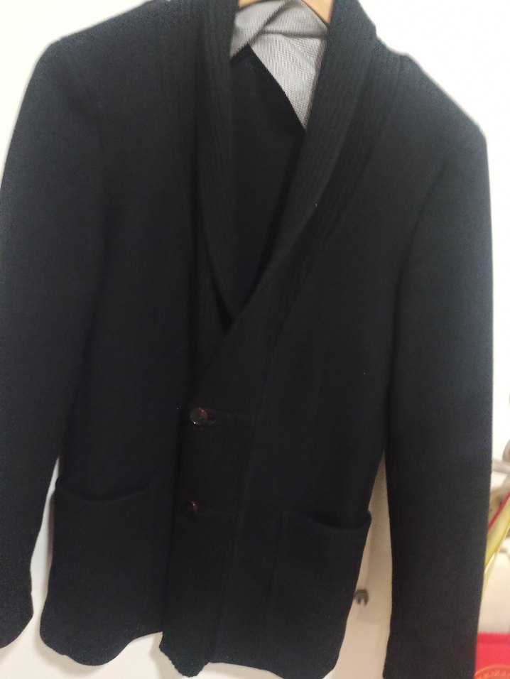 Blazer ceket Düğmeli Siyah Yün unisex Ceket - Görsel 4