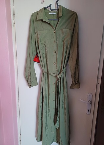 LC Waikiki Haki Kadın Uzun Keten Elbise