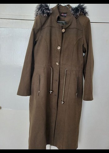 Kürk Detaylı Uzun Kahverengi Kadın Kaban - Görsel 2