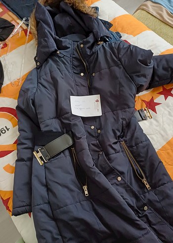 bigdart Kemerli Lacivert Midi Kadın Mont - Görsel 9