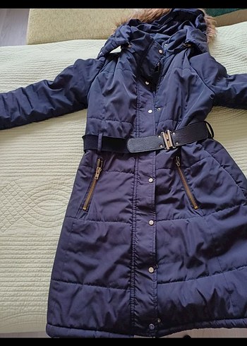 bigdart Kemerli Lacivert Midi Kadın Mont - Görsel 4