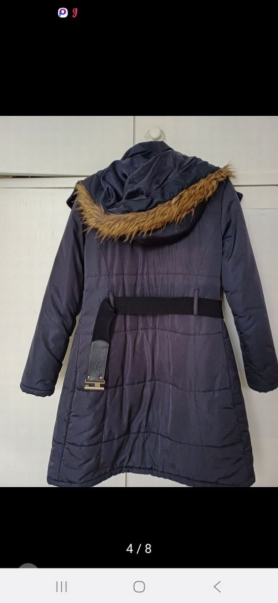 bigdart Kemerli Lacivert Midi Kadın Mont - Görsel 2