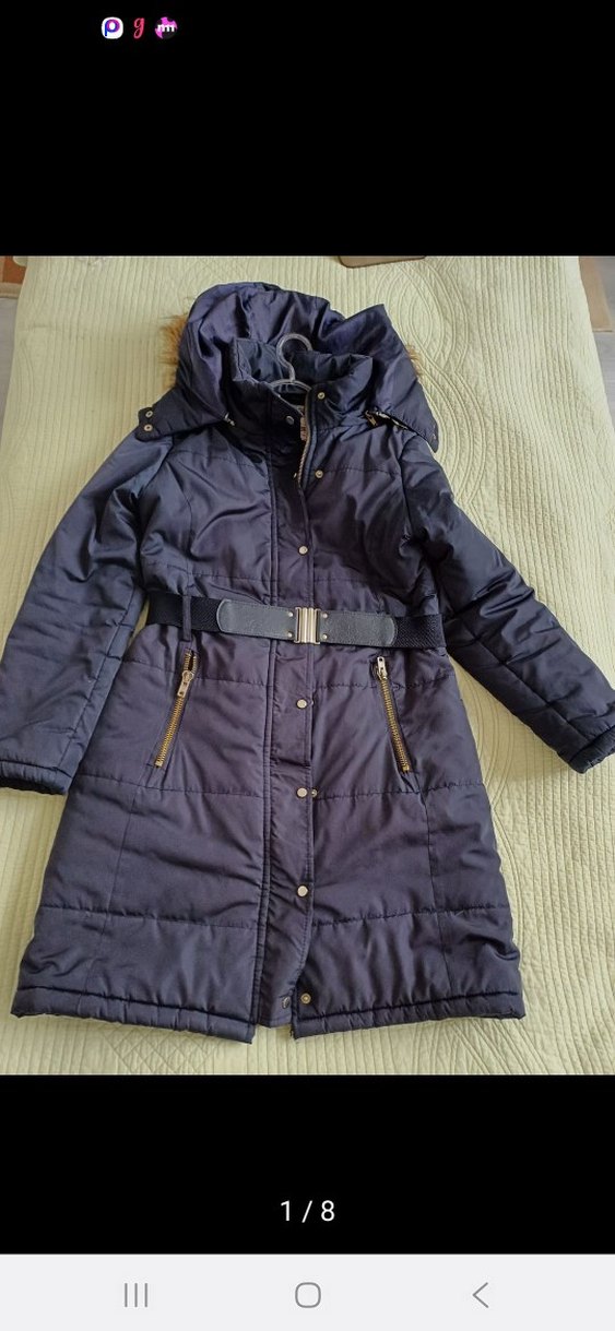 bigdart Kemerli Lacivert Midi Kadın Mont - Görsel 5