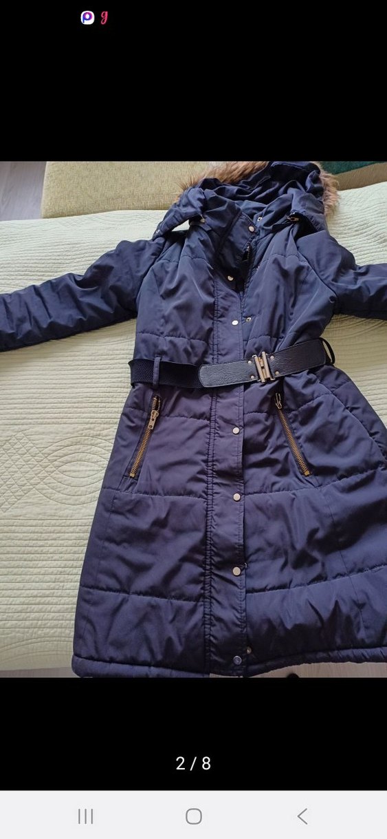 bigdart Kemerli Lacivert Midi Kadın Mont - Görsel 4