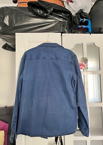 Düğmeli Mavi Denim erkek  Gömlek - Görsel 3