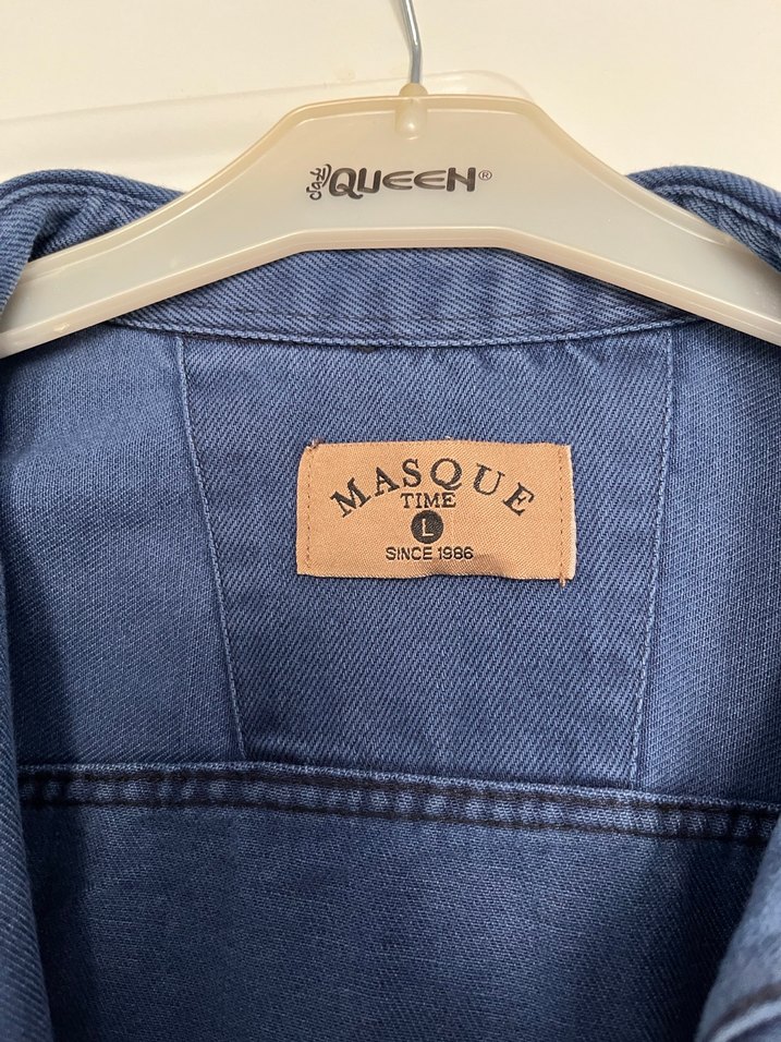 Düğmeli Mavi Denim erkek  Gömlek - Görsel 2