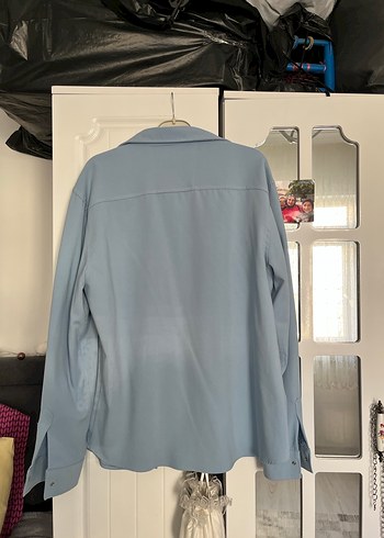 Mavi Uzun Kollu Düğmeli Kadın Denim Gömlek - Görsel 3