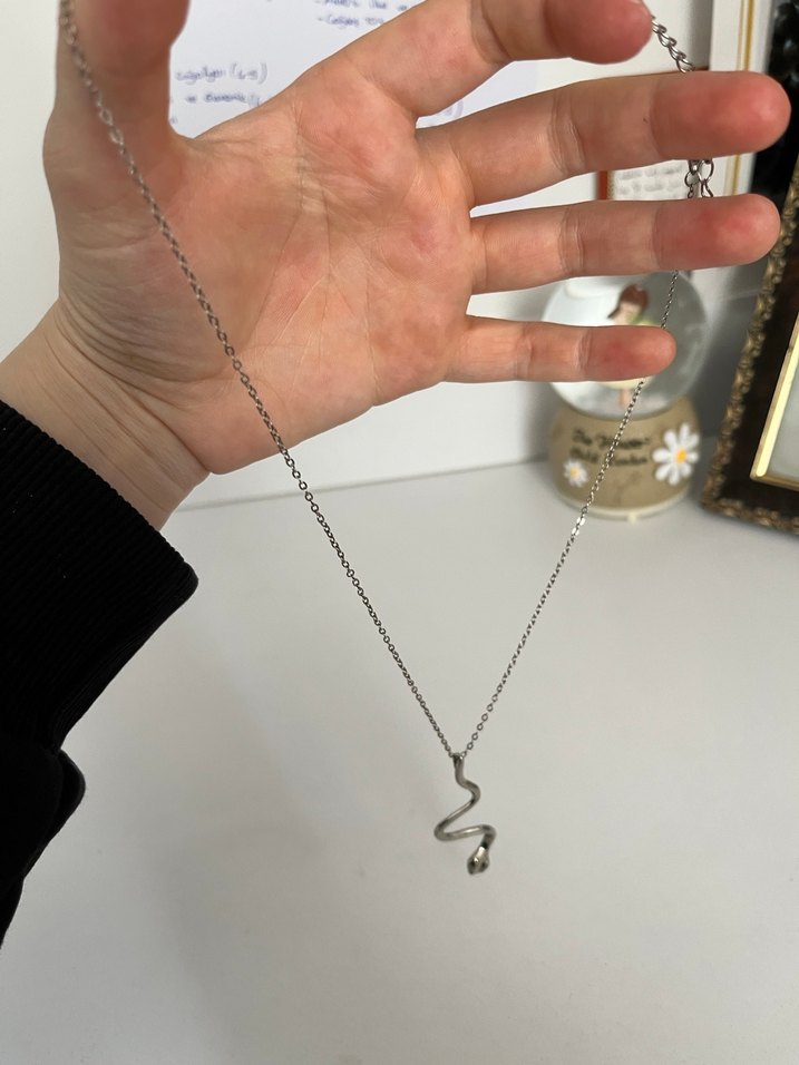 Yılan Figürlü Uzun Zincirli Gri Kadın Kolye - Görsel 2
