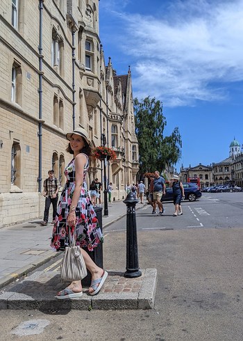 Pembe Çiçekli Retro Midi Elbise - Görsel 2