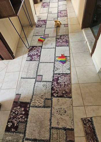 Bohem Çok Renkli Desenli Gri Halı en 78 uzunluğu 4.45 m2
