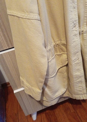 Bej Düğmeli Midi Kot  Kadın Ceket - Görsel 3