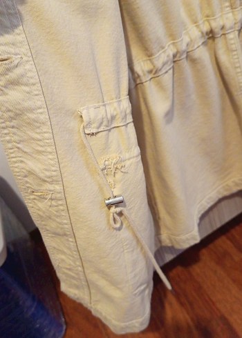 Bej Düğmeli Midi Kot  Kadın Ceket - Görsel 4