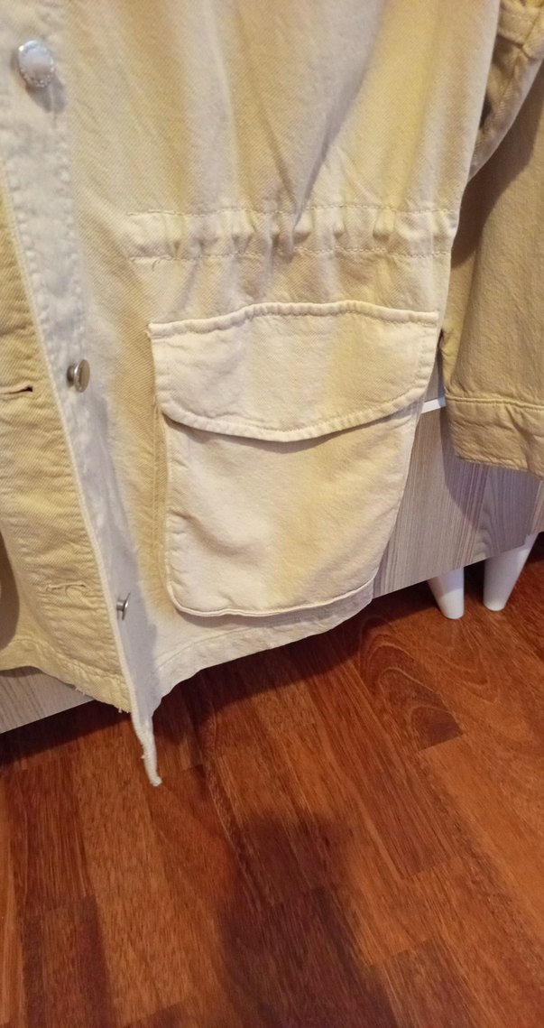 Bej Düğmeli Midi Kot  Kadın Ceket - Görsel 5