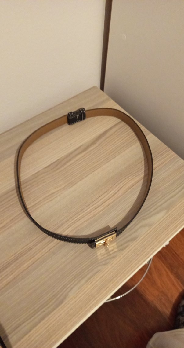 Altın Tokalı Siyah Deri Kadın Kemer - Görsel 2