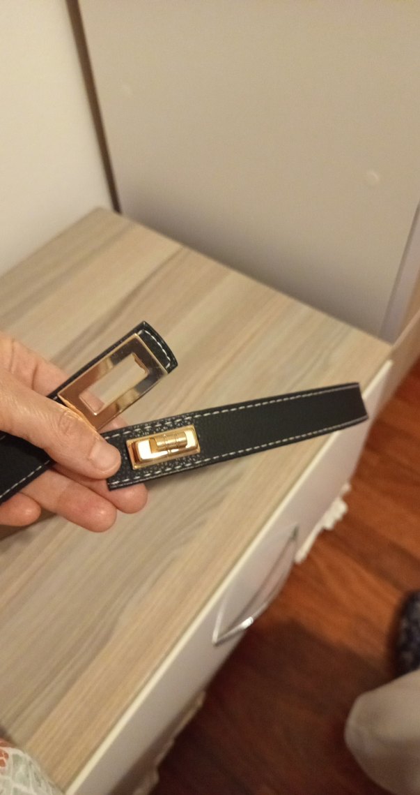 Altın Tokalı Siyah Deri Kadın Kemer - Görsel 5