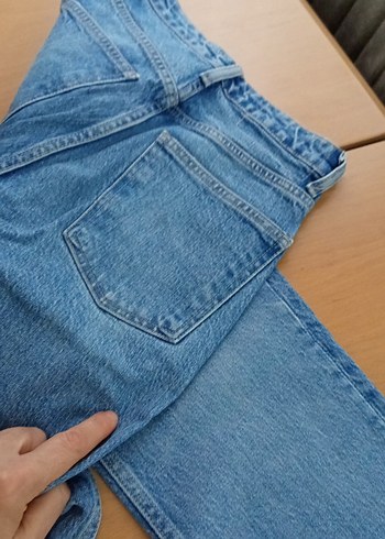 Düğmeli Mavi Kadın Midi Kot Pantolon - Görsel 5