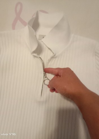 Diğer Beyaz Yarım Fermuarlı Yüksek Yaka Triko Kazak