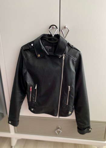LC Waikiki Siyah Deri Kadın Biker Ceket