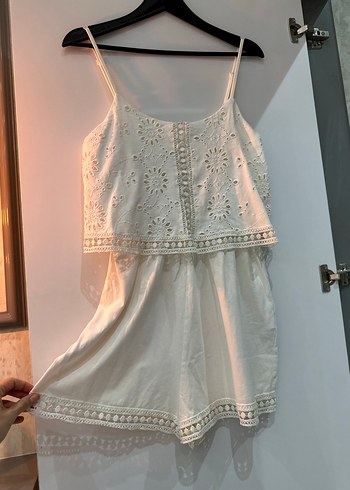 Beyaz dantel detaylı tulum - Görsel 7