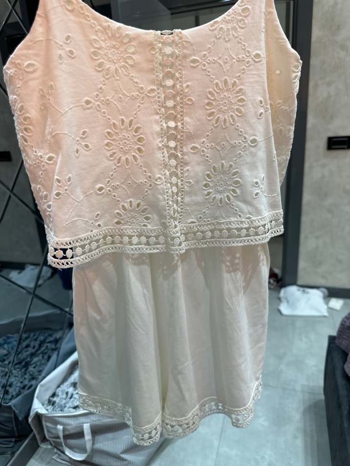 Beyaz dantel detaylı tulum - Görsel 5