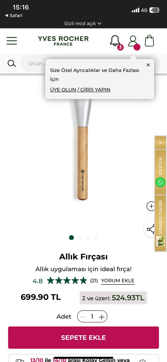 Bej Saplı  YVES ROCHER Makyaj Fırçası - Görsel 2