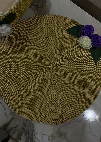 Beden Mor Kurdeleli Bohem yemek takımı 1 ekmeklik 8 yemek altlığı