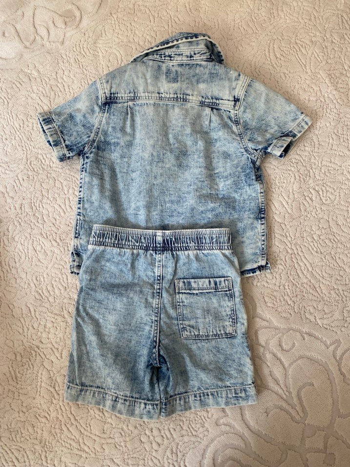 Erkek Bebek Batik Desenli Kısa Kollu Kot Takım - Görsel 2