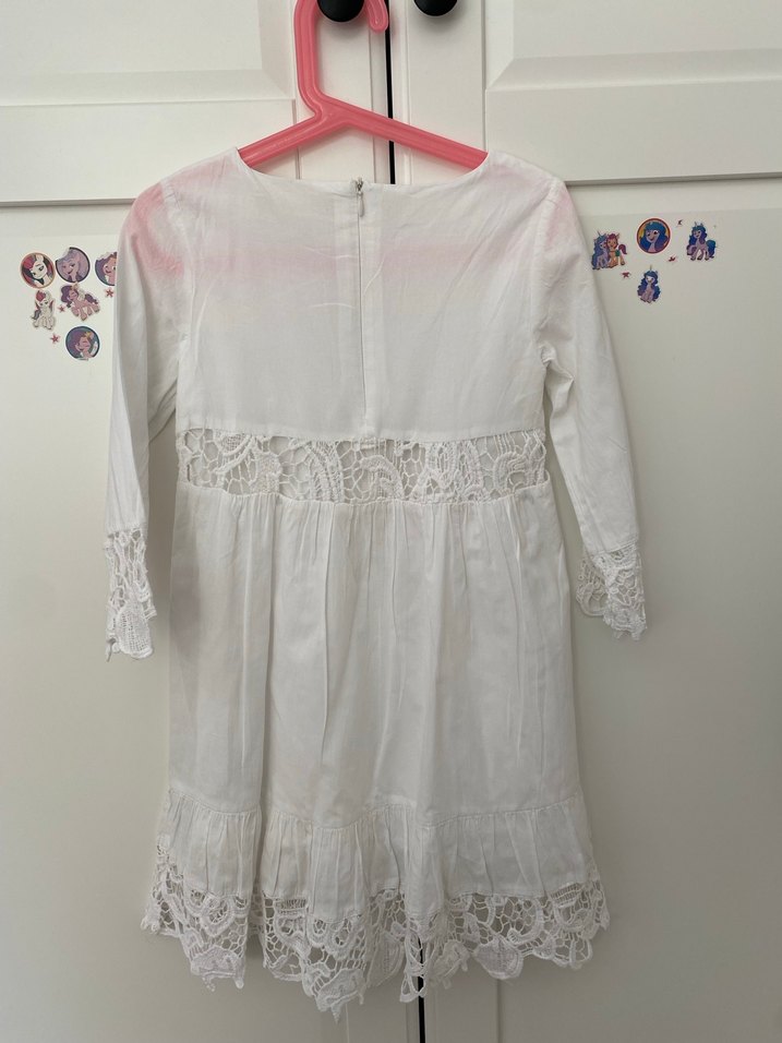 Kız Çocuk Beyaz Dantel Detaylı Bohem Elbise - Görsel 2