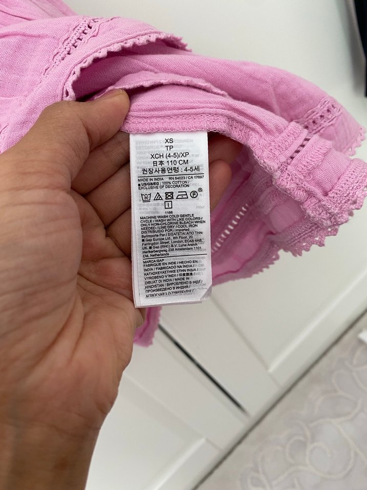 Kız Çocuk Pembe Fırfırlı Keten Elbise - Görsel 4