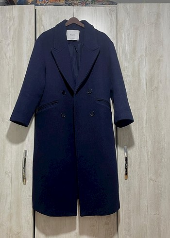 BERSHKA Lacivert Çift Düğmeli Kaban - Görsel 2