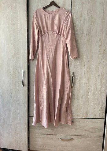 Diğer Pembe Uzun Kollu Drapeli Elbise