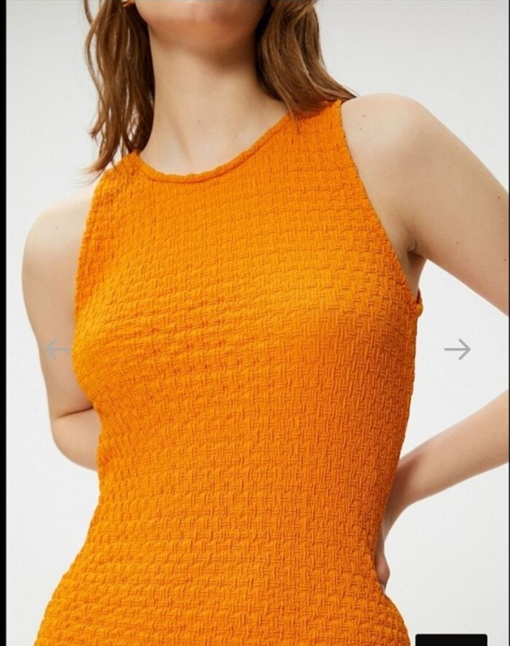 Turuncu Triko Midi Elbise - Görsel 3