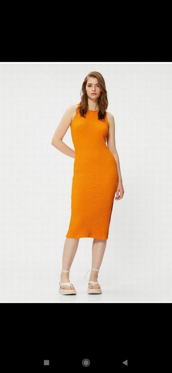Turuncu Triko Midi Elbise - Görsel 5