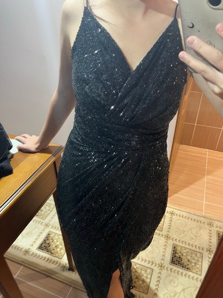 Siyah Drapeli Midi Abiye Elbise - Görsel 2