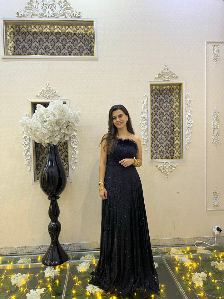 Siyah Drapeli Straplez Uzun Abiye Elbise - Görsel 2