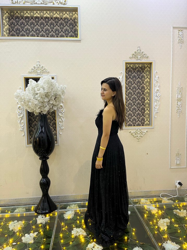 Siyah Drapeli Straplez Uzun Abiye Elbise - Görsel 3