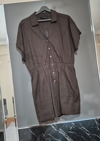 Düğmeli Keten Mini tulum