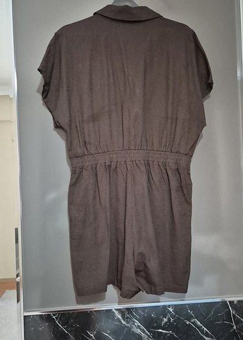 xl Beden kahverengi Renk Düğmeli Keten Mini tulum