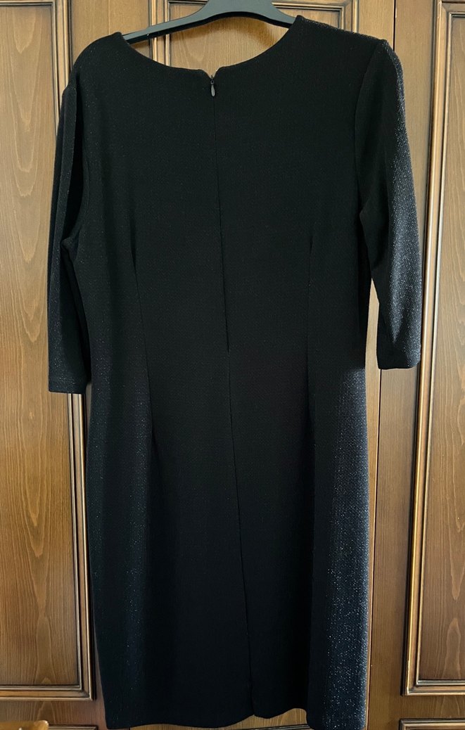 Uzun Kollu Siyah Zincir Detaylı Abiye Elbise - Görsel 2