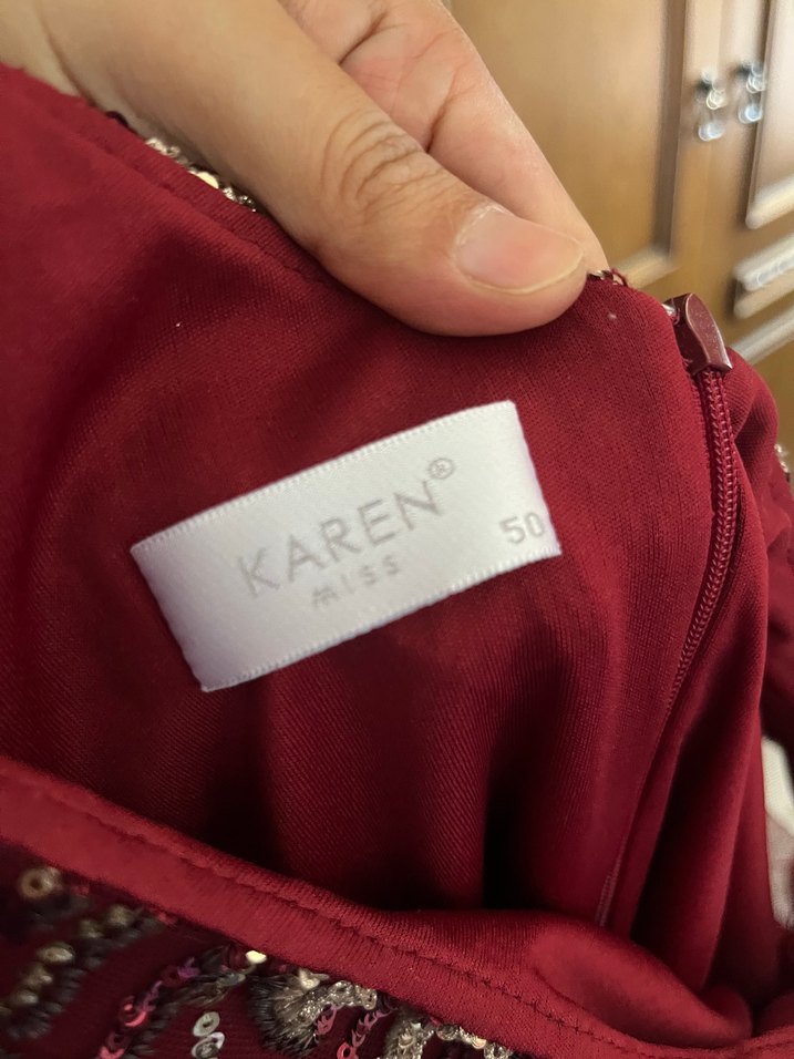 Bordo Uzun Kollu Drapeli Abiye Elbise - Görsel 3