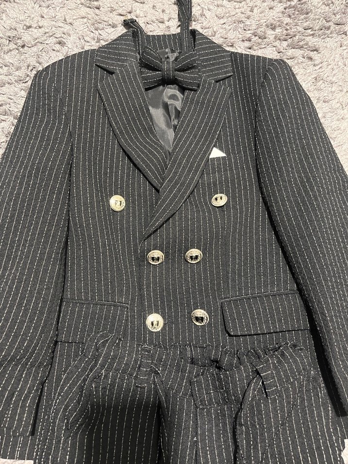 Çizgili Gri Çocuk Takım Elbise - Görsel 3