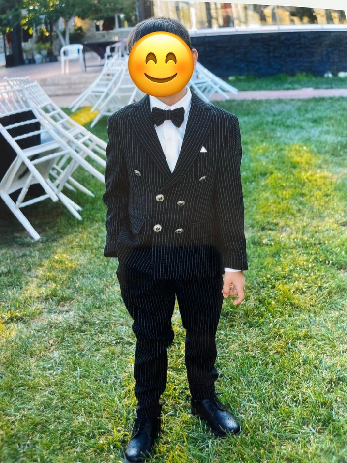 Çizgili Gri Çocuk Takım Elbise - Görsel 4