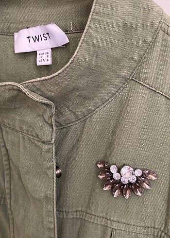 Düğmeli Nakışlı Yeşil Kadın Ceket - Görsel 2