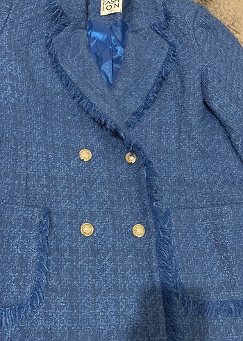 Düğmeli Mavi Denim Kadın Blazer - Görsel 3